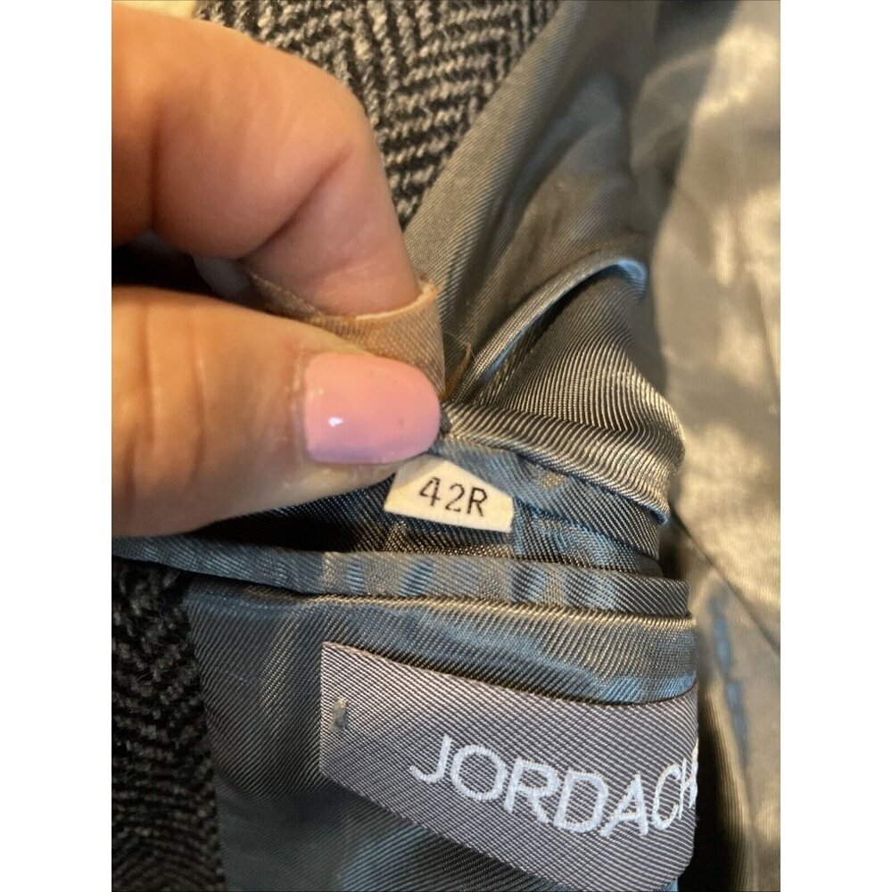Vintage Jordache Blazer Jacket Men 42R Black Herringbone 100% Wool 90s NWOT Read - Picture 12 of 16